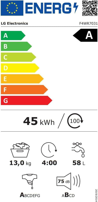 LG F4WV7080, Klasse A, Frontlader-Waschmaschine 8 kg, 1400 U/Min, AI Direct Drive, Wi-Fi, Tiefenreinigung mit Dampf, Groe Kapazitt, TRIPLE A, Auentür aus Sicherheitsglas, 62 x 60 x 85 cm  Wei