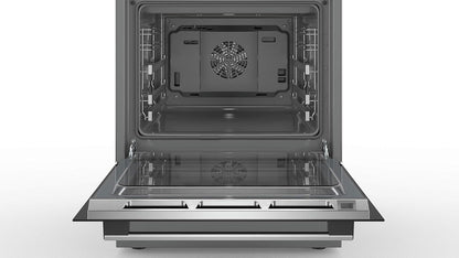 Bosch HKR39C250 Serie 4 Elektro-Standherd, 60 cm breit, EcoClean Direct Reinigungshilfe, 3D Heißluft Backen auf 3 Ebenen, LED-Display-Steuerung, erweiterbare Kochzone für großes Kochgeschirr