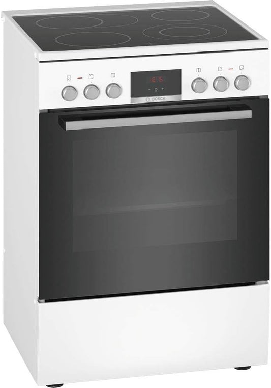Bosch HKR39C250 Serie 4 Elektro-Standherd, 60 cm breit, EcoClean Direct Reinigungshilfe, 3D Heißluft Backen auf 3 Ebenen, LED-Display-Steuerung, erweiterbare Kochzone für großes Kochgeschirr