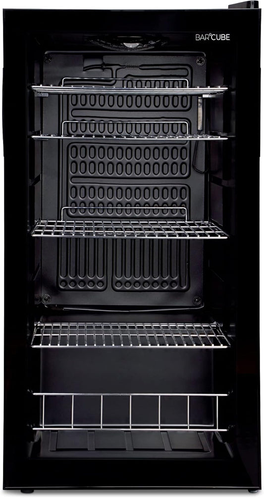 °CUBES Getränkekühlschrank 90L mit Glastür & 4 variablen Ablagen | Kompakter Flaschenkühlschrank, perfekt für zu Hause, Büro, Partys & Gastro | Stilvoller Kühlschrank mit Glastür, schwarz