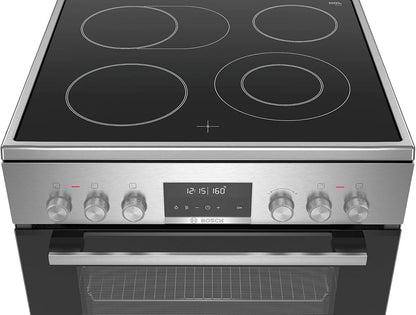 Bosch HKR39C250 Serie 4 Elektro-Standherd, 60 cm breit, EcoClean Direct Reinigungshilfe, 3D Heißluft Backen auf 3 Ebenen, LED-Display-Steuerung, erweiterbare Kochzone für großes Kochgeschirr