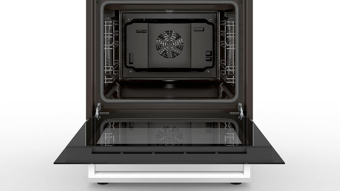 Bosch HKR39C250 Serie 4 Elektro-Standherd, 60 cm breit, EcoClean Direct Reinigungshilfe, 3D Heißluft Backen auf 3 Ebenen, LED-Display-Steuerung, erweiterbare Kochzone für großes Kochgeschirr