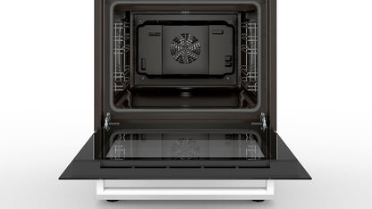 Bosch HKR39C250 Serie 4 Elektro-Standherd, 60 cm breit, EcoClean Direct Reinigungshilfe, 3D Heißluft Backen auf 3 Ebenen, LED-Display-Steuerung, erweiterbare Kochzone für großes Kochgeschirr