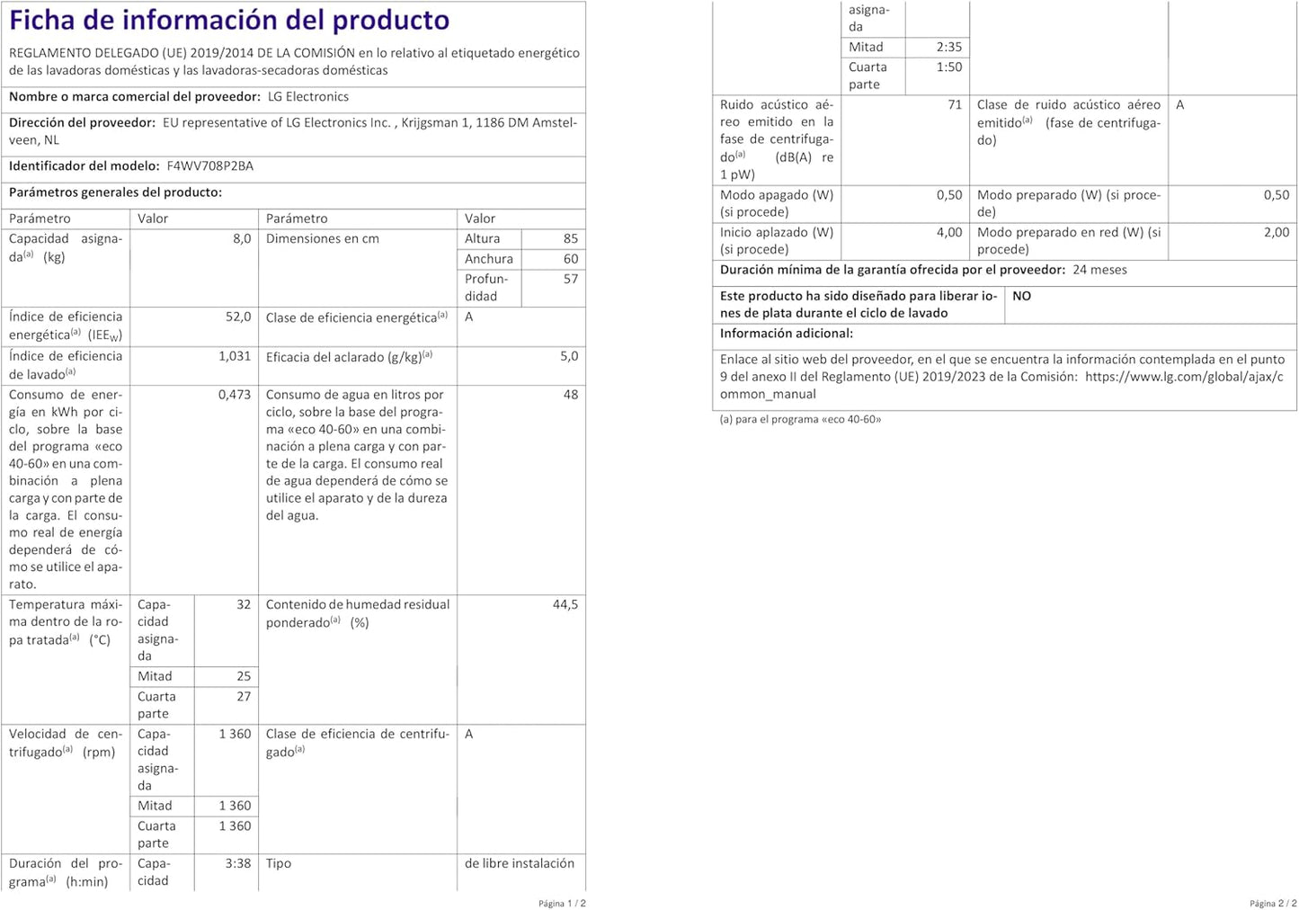 LG F4WV7080, Klasse A, Frontlader-Waschmaschine 8 kg, 1400 U/Min, AI Direct Drive, Wi-Fi, Tiefenreinigung mit Dampf, Groe Kapazitt, TRIPLE A, Auentür aus Sicherheitsglas, 62 x 60 x 85 cm  Wei