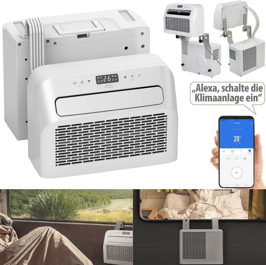Sichler Haushaltsgeräte Mobiles Klimagerät: Mobile Split-Klimaanlage, Entfeuchterfunktion, WLAN & App, 5.000 BTU/h (Klimaanlage Wohnwagen, Mini Split Klimaanlage, Klima Splitgerät Bohren)