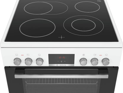 Bosch HKR39C250 Serie 4 Elektro-Standherd, 60 cm breit, EcoClean Direct Reinigungshilfe, 3D Heißluft Backen auf 3 Ebenen, LED-Display-Steuerung, erweiterbare Kochzone für großes Kochgeschirr