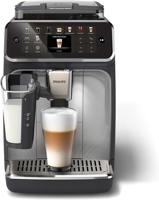 Philips Serie 5500 Kaffeevollautomat – LatteGo Milchsystem, 20 heiße und kalte Kaffeespezialitäten, 40% leiser mit SilentBrew, QuickStart, Grau (EP5544/50)