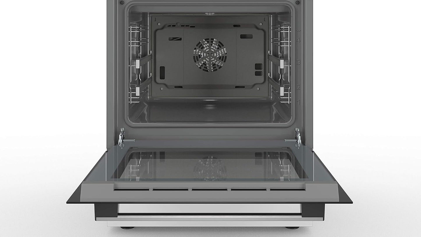 Bosch HKR39C250 Serie 4 Elektro-Standherd, 60 cm breit, EcoClean Direct Reinigungshilfe, 3D Heißluft Backen auf 3 Ebenen, LED-Display-Steuerung, erweiterbare Kochzone für großes Kochgeschirr