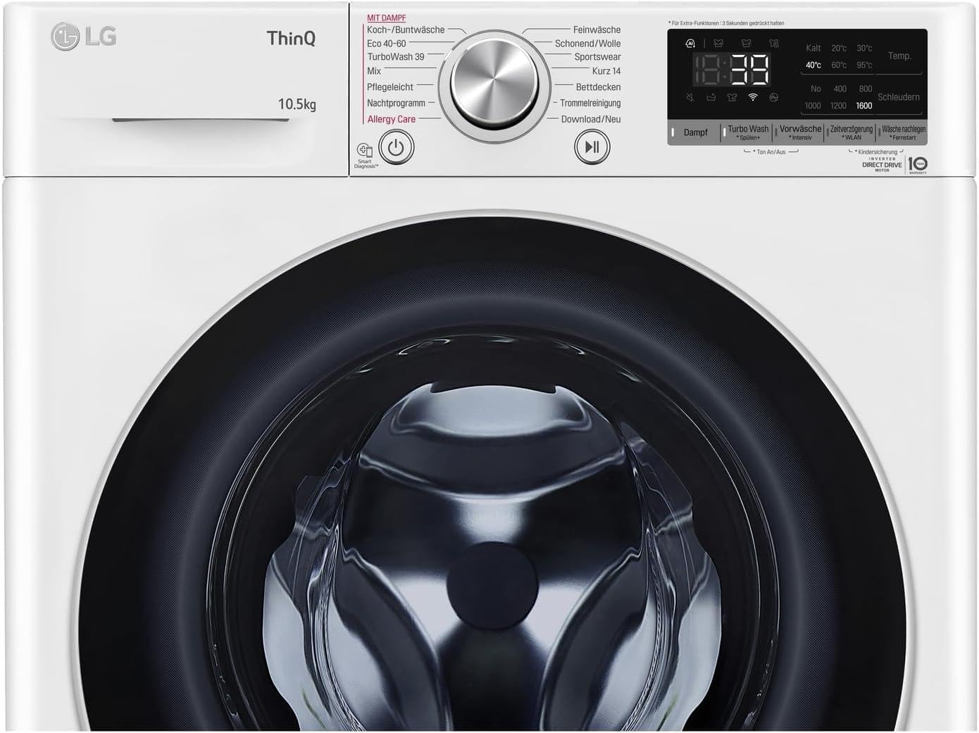 LG F4WV7080, Klasse A, Frontlader-Waschmaschine 8 kg, 1400 U/Min, AI Direct Drive, Wi-Fi, Tiefenreinigung mit Dampf, Groe Kapazitt, TRIPLE A, Auentür aus Sicherheitsglas, 62 x 60 x 85 cm  Wei